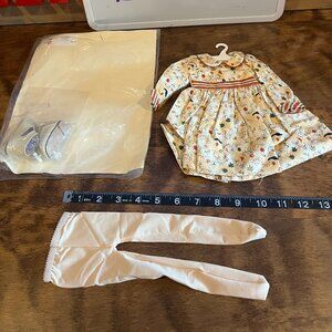 16" Kish ivory dress, stockings, and shoes outfit